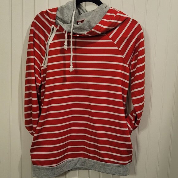 Red White Gray Double Hood Hoodie - Picture 1 of 2